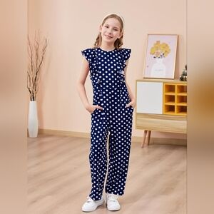 NWT Gorlya Jumpsuit Romper Navy blue with white polka dots Size Girls 8